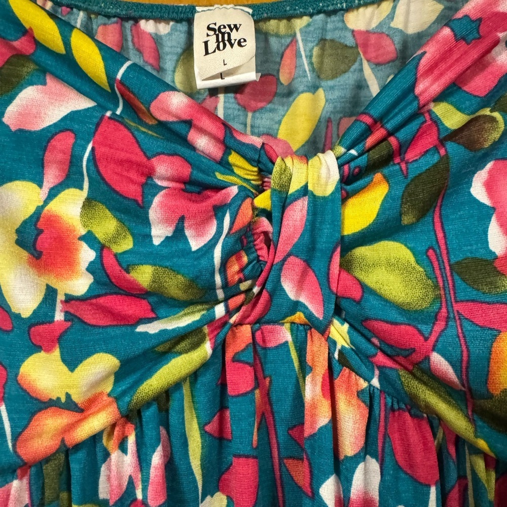 Sew In Love Large Pink and Yellow Flutter Sleeve Sundress - Picture 2 of 4